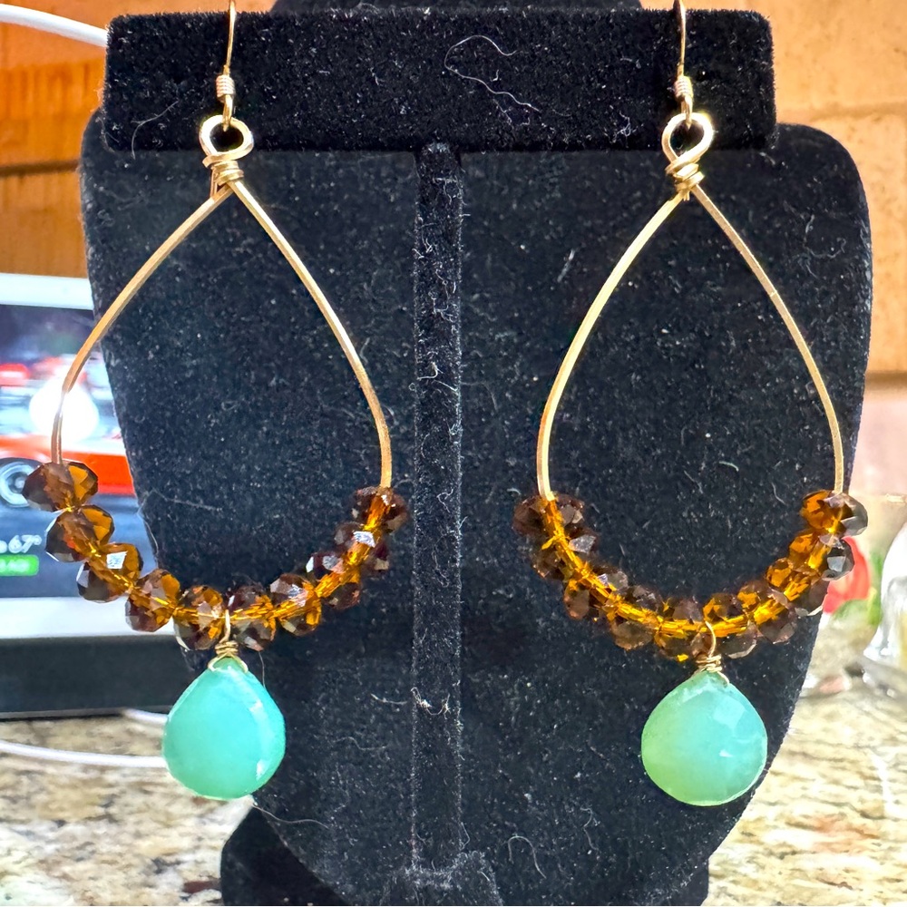 14k Gold Filled Chrysoprase & Crystal Earrings